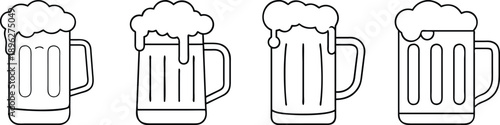 Four beer mugs with foamy beer