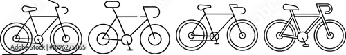 Four different bicycle designs in a row showcasing various styles and features