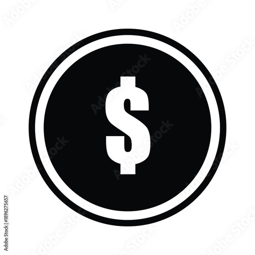 Black and white outline dollar coin symbol. Minimalist currency sign for web, app interface, and financial design