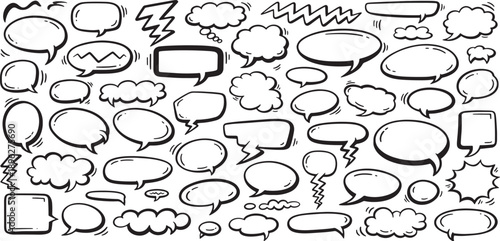 Collection of various cartoon speech bubbles and thought clouds