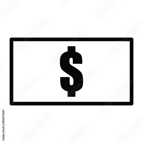 Black and white dollar bill line icon, simple banknote outline vector illustration, financial symbol for web and app
