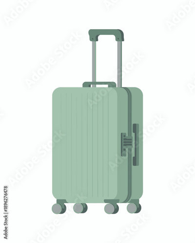 Green rolling luggage suitcase with handle and wheels for travel purposes