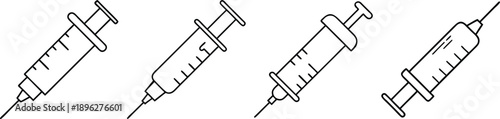 Four different medical syringe designs with varying barrel and plunger styles