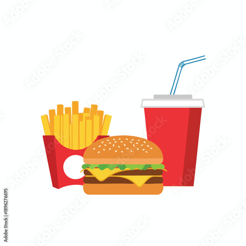 Fast Food Meal with Burger Fries and Drink