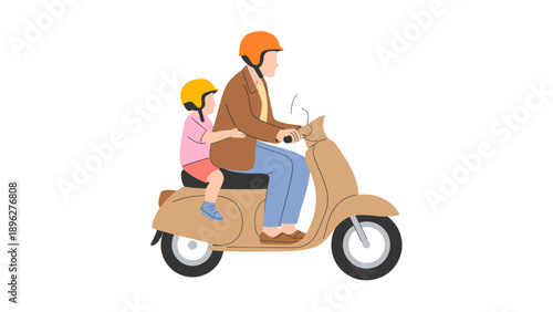 People riding scooter urban transportation flat illustration