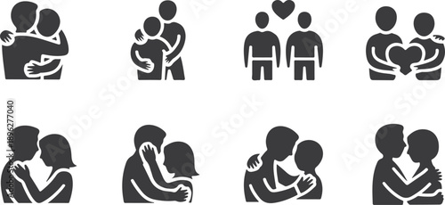Family and couple love silhouette icon set