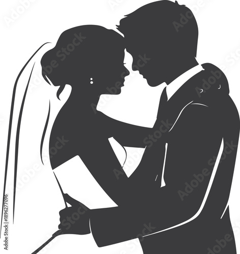 Romantic bride and groom silhouette illustration