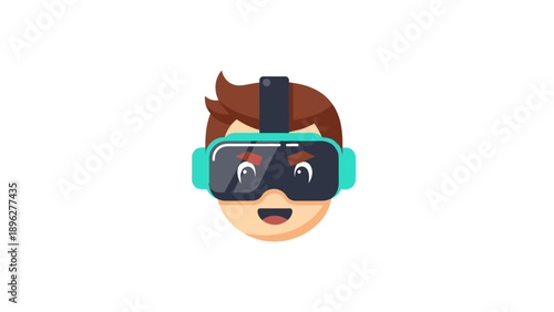 Happy Boy Wearing VR Goggles, Virtual Reality Experience Vector