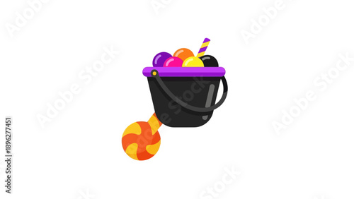 Halloween Candy Bucket with Lollipop Vector Illustration