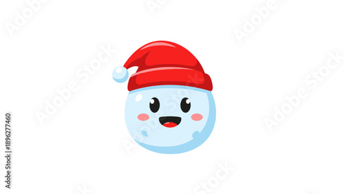 Cute Snowman Face with Santa Hat, Cheerful Winter Character