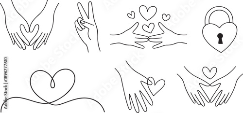 Hand gesture love icon outline set