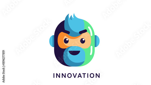 Modern Stylized Monkey Face with Mohawk and "INNOVATION" Text