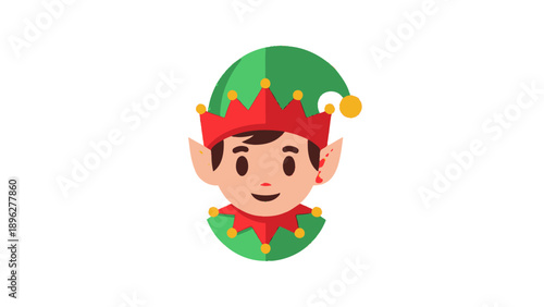Cute Elf Face with Green Hat and Red Trim Vector Illustration