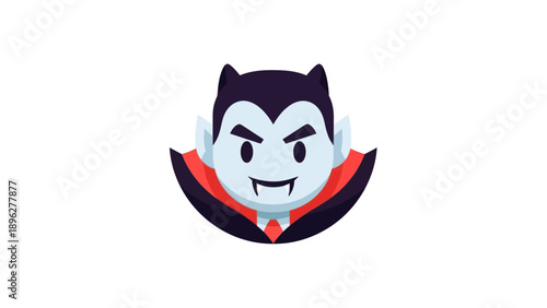 Cute Vampire Face with Fangs and Cape - Cartoon Style
