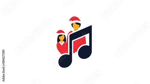 Christmas Carolers Singing with Musical Note Icon