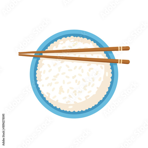 Bowl of White Rice with Chopsticks