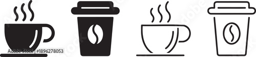 Black and white coffee cup and thermos icons