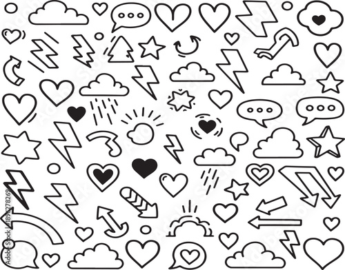 Collection of cute cartoon icons and symbols