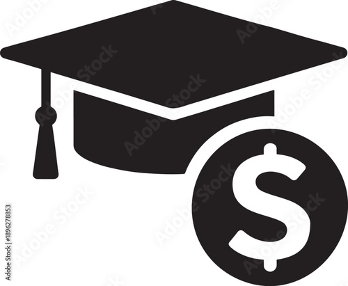 Graduation cap icon with a dollar sign symbolizing education costs or scholarships