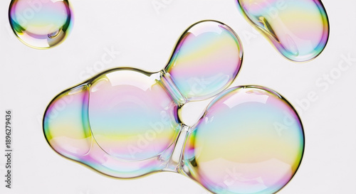 3D iridescent glass bubbles with rainbow gradient on white background