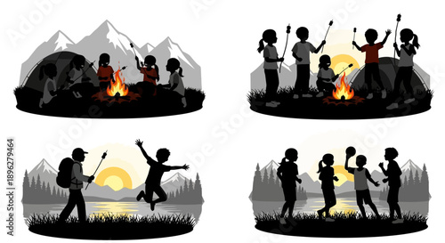 Camping adventure with children a joyful outdoor scene with mountains