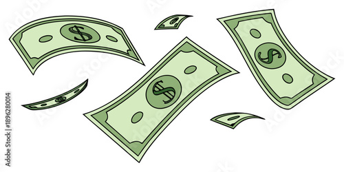 Falling Money Icons Pack – Green US Dollar Banknotes Vector