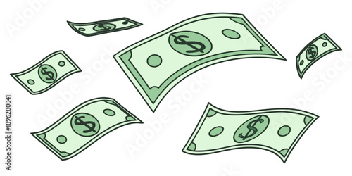 Falling Money Icons Pack – Green US Dollar Banknotes Vector