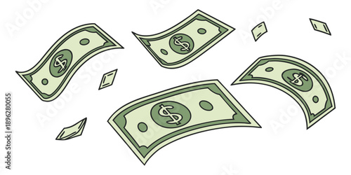Falling Money Icons Pack – Green US Dollar Banknotes Vector