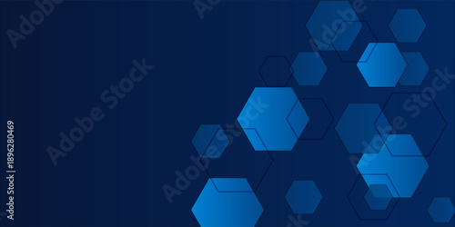 Abstract geometric hexagon shapes on blue background. Modern hexagonal pattern design elements. Medical, technology and science concept. Space for your text. eps10
