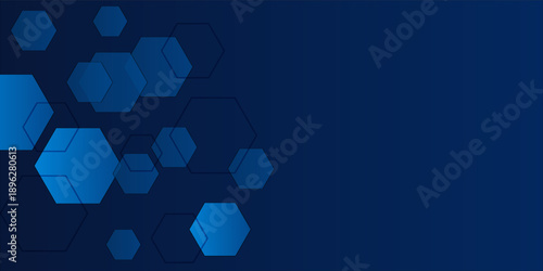 Abstract geometric hexagon shapes on blue background. Modern hexagonal pattern design elements. Medical, technology and science concept. Space for your text. eps10