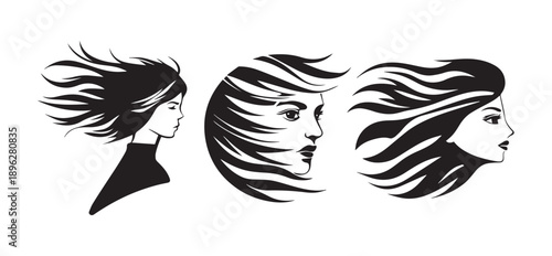Abstract hair flow silhouette icon for beauty branding on white background