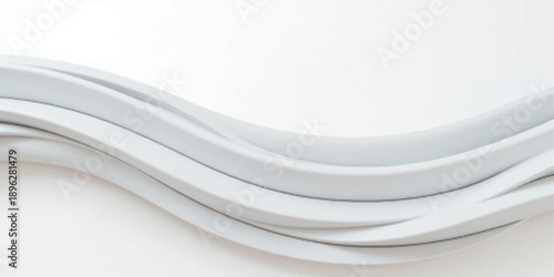 A clean white abstract background features flowing lines mimicking a stack of empty porcelain plates and ceramic dishware in a modern restaurant design