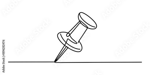 Minimalist continuous line drawing of a pushpin creating a single-line impression