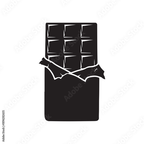 Chocolate bar with squares in wrapper silhouette vector flat illustration design on white background