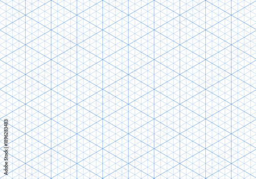 Blue isometric line guides. Isometric squared grid. 3d perspective printable backdrop.Notebook sheets blank template. Mathematic typography pattern for making notebooks productions.