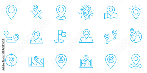 Minimal location pin outline icon vector set with modern map pointer navigation symbols