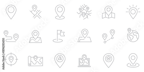 Minimal location pin outline icon vector set with modern map pointer navigation symbols