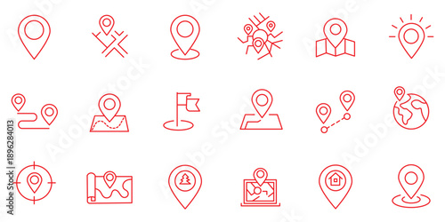 Minimal location pin outline icon vector set with modern map pointer navigation symbols