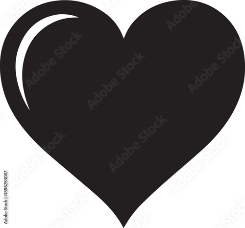 Black heart vector icon symbol of love and emotion isolated on transparent background illustration