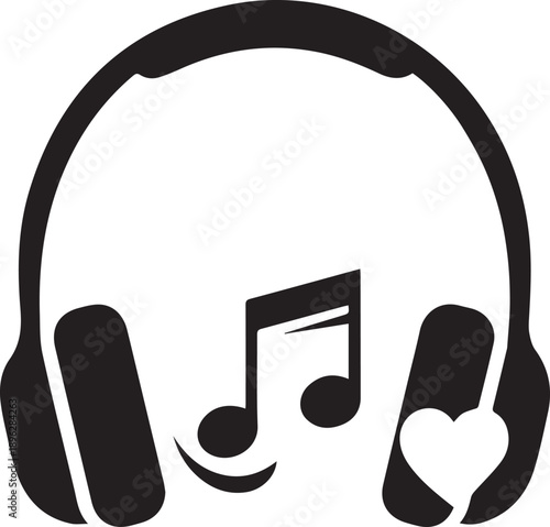 Headphones with musical notes and heart vector illustration, listening to music concept