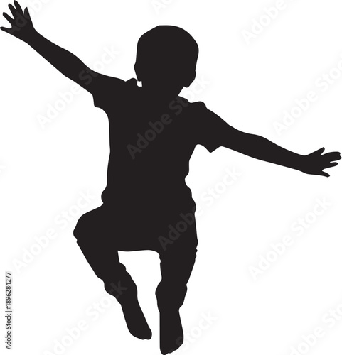 Jumping boy silhouette vector illustration happy child playing active childhood energy motion concept