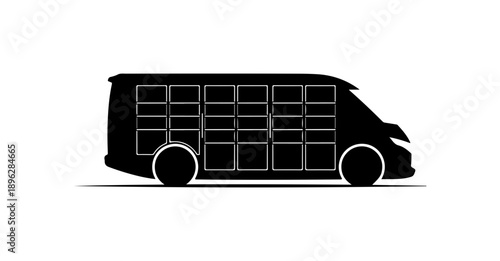 Minibus or Van with Grid Pattern Silhouette Vector Illustration