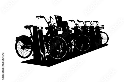 Modern Bike Parking Rack with Multiple Bicycles Silhouette Vector