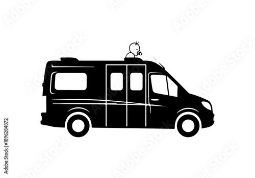 Minibus or Shuttle Van Vector Silhouette Illustration