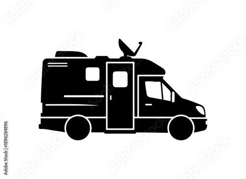 Modern News Broadcast Van Silhouette Vector Illustration