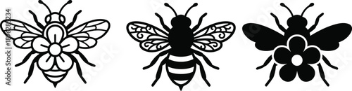 Bee vector illustration, floral bee design, ornate bee silhouette, decorative insect artwork, pollinator graphic, minimalist bee tattoo, nature inspired pattern