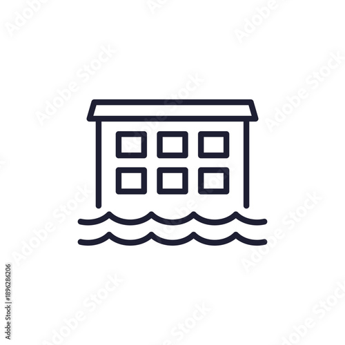 beachfront hotel line icon on white