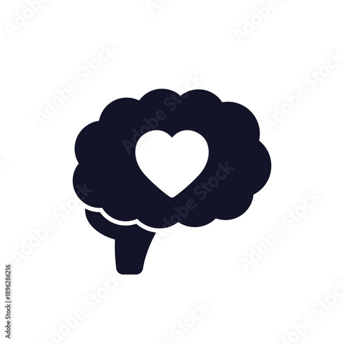 brain and heart icon, pictogram on white