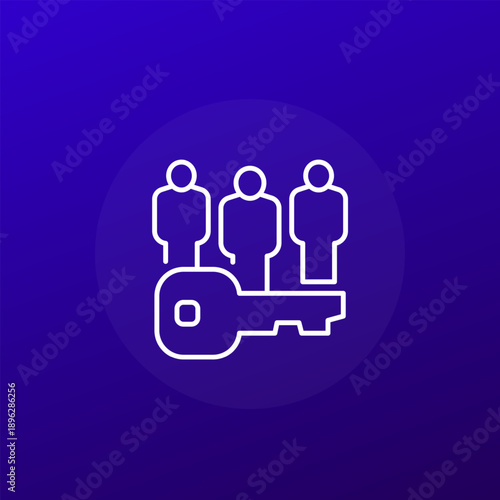 Collective ownership icon with people and key, line design