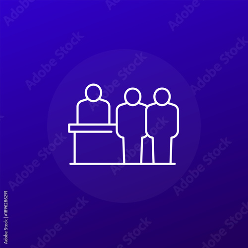 counter desk icon with people, line vector design